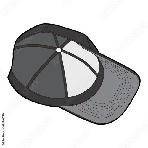 Inside View of Snapback Cap Black and White Template for Fashion Design

