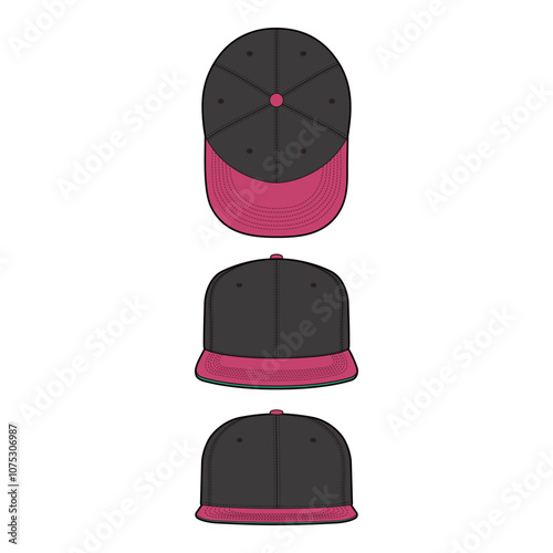 Baseball Cap Front and Top View Flat Template for Fashion Design

