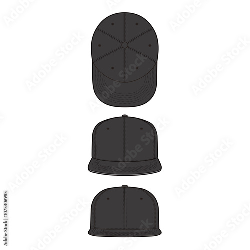 Plain Black Baseball Cap Flat Template for Fashion Design
