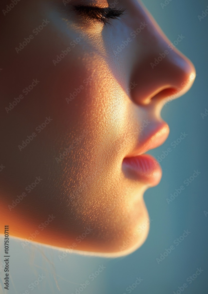 A woman's face is shown with a sun shining on it A woman's face is shown with a sun shining on it