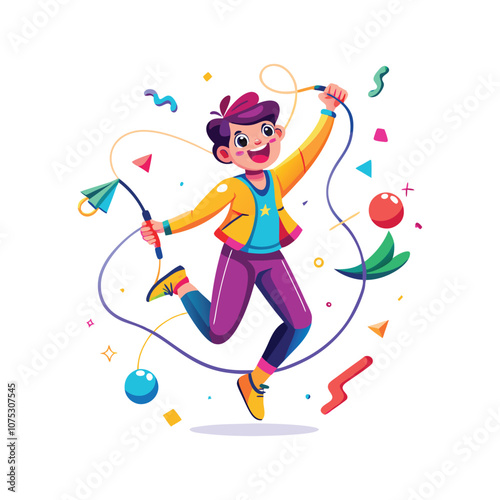 A boy jumping rope with energy and enthusiasm Illustration. Fitness Illustration Vector Design