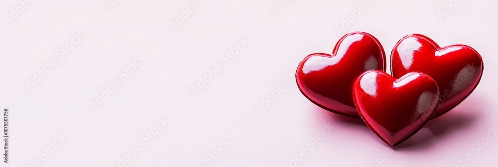 Red Heart Trio on Pink Background A Valentines Day Greeting With Plenty of Copy Space Red Heart Trio on Pink Background A Valentines Day Greeting With Plenty of Copy Space