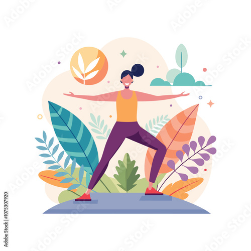 A woman practicing yoga outdoors Illustration. Fitness Illustration Vector Design