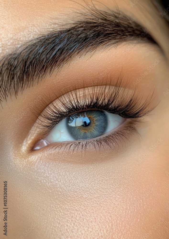 Obraz premium A woman's eye with lashes and a blue iris