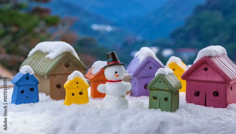 Naklejka premium fairy tale snowman village toy