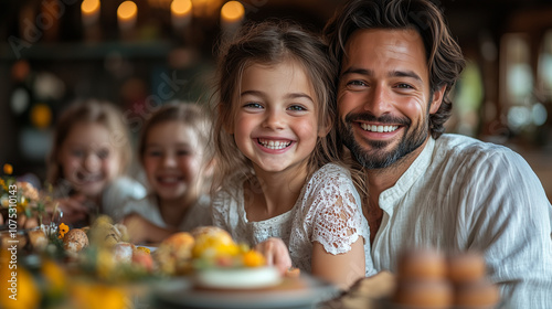 Happy Father's Day, Portrait of father and daughter, family, sitting to dinner