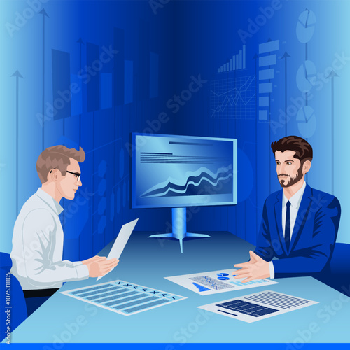 Conducting stakeholder interviews to identify and understand problems in the decision-making process. Flat design vector illustration.