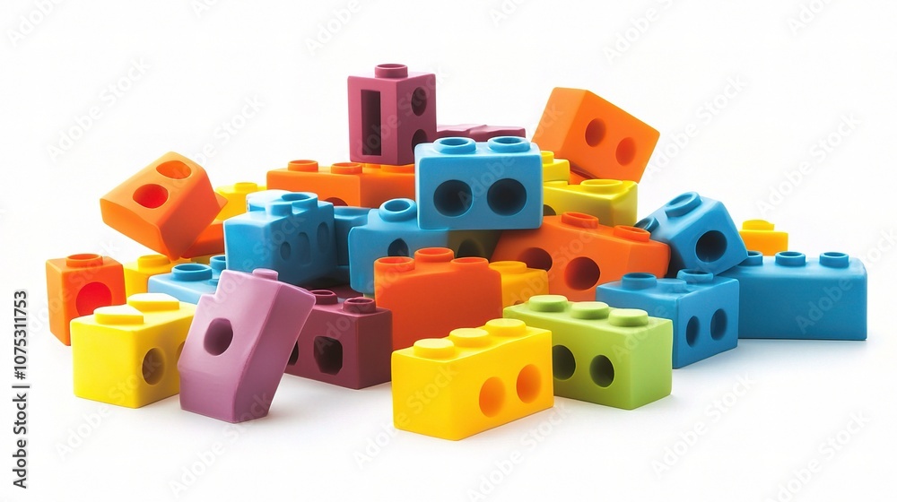 Obraz premium Colorful Building Blocks Isolated on White Background for Creative Play and Educational Activities, Ideal for Children’s Toys and Learning Experiences