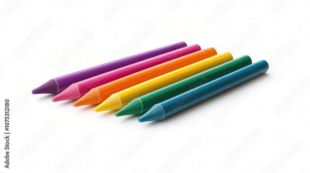 A Bright Set of Colorful Crayons Isolated on a White Background Ideal for Art and Creativity Projects, Perfect for Educational Use and Crafts A Bright Set of Colorful Crayons Isolated on a White Background Ideal for Art and Creativity Projects, Perfect for Educational Use and Crafts