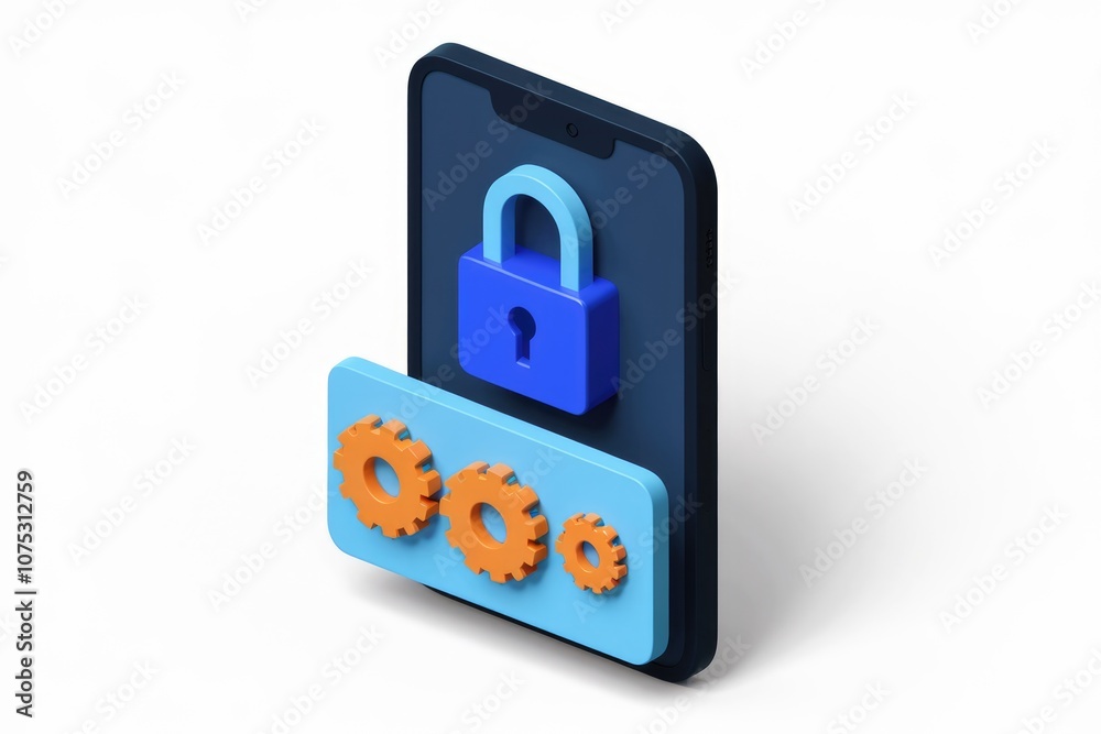 Smartphone security with a lock and gear settings Smartphone security with a lock and gear settings