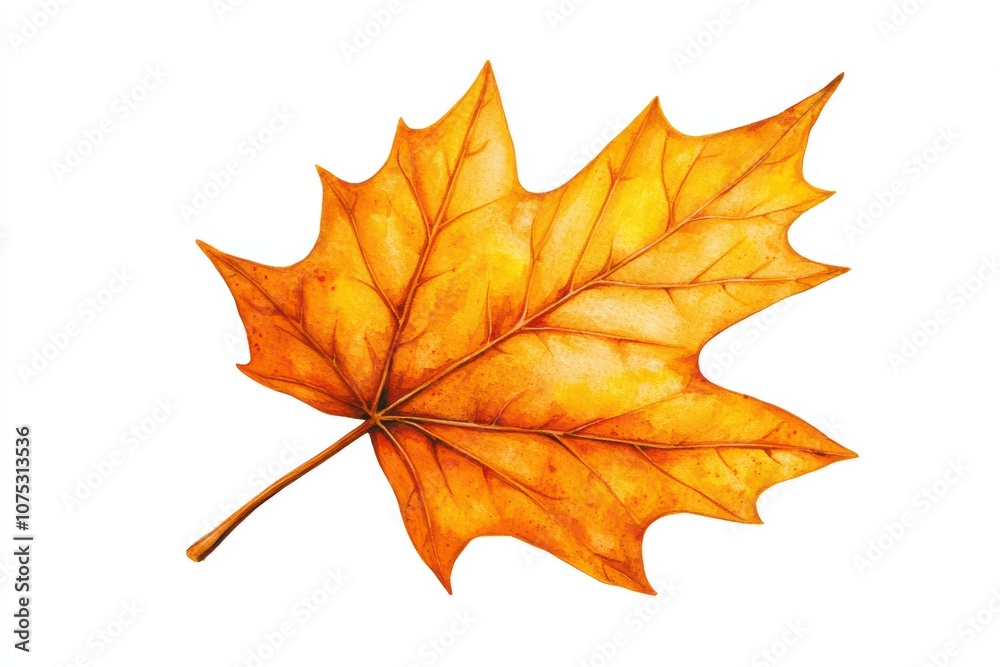 Vibrant orange maple leaf, detailed veins on a white isolated background. Vibrant orange maple leaf, detailed veins on a white isolated background.