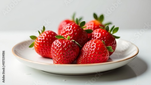 A plate of red strawberries on a white background