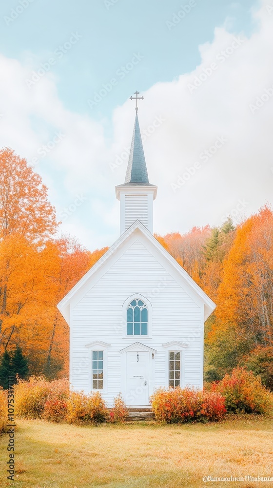 Serene White Church in a Rural New England Landscape Serene White Church in a Rural New England Landscape