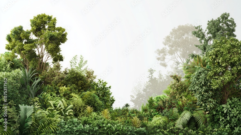 Obraz premium Sustainable Future: 3D Render of Lush Rainforest Teeming with Life Beside Deforested Area, Urging Biodiversity Conservation
