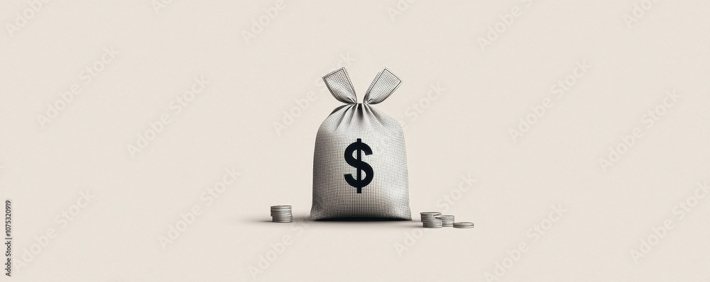 Obraz premium Minimalist finance with a clean money bag design featuring a distinct dollar symbol