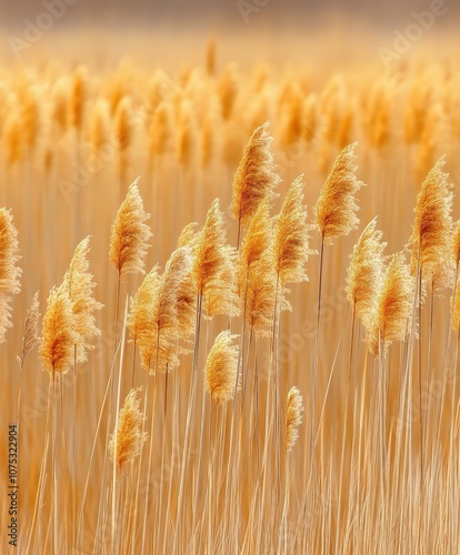 Captivating Pampas Grass Blowing in a Sunlit Field: A Serene Landscape Escape photo