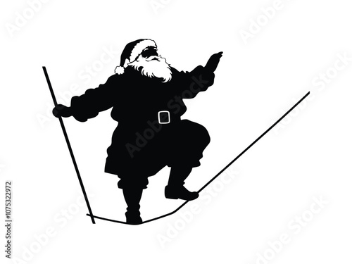 Santa Tightrope Walking | Christmas Silhouette Art