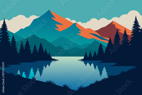 mountain landscape with lake