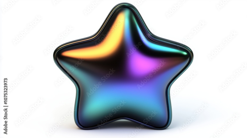 A glossy, colorful star-shaped object with a reflective surface. A glossy, colorful star-shaped object with a reflective surface.