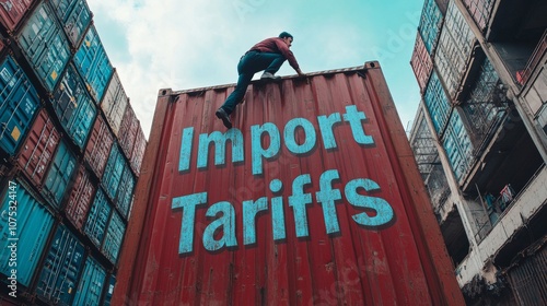 A Man Climbing a Cargo Container With 