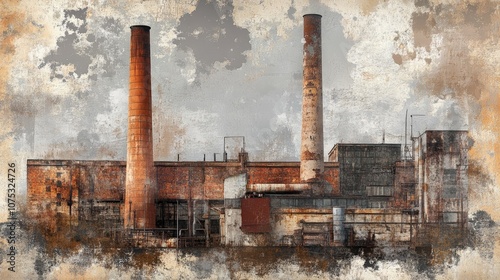 Industrial scene featuring chimneys in a mixed media format photo