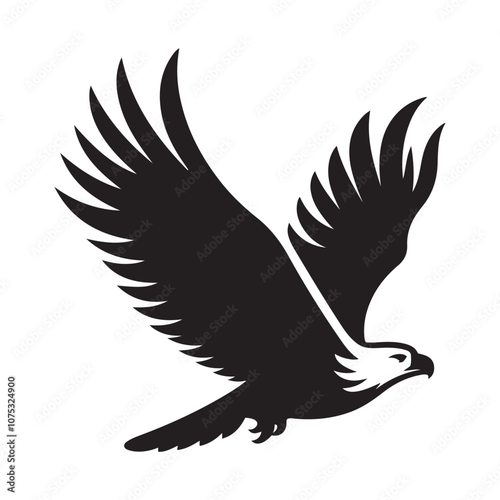 Obraz premium Eagle soaring silhouette vector art black color design and solid white background 