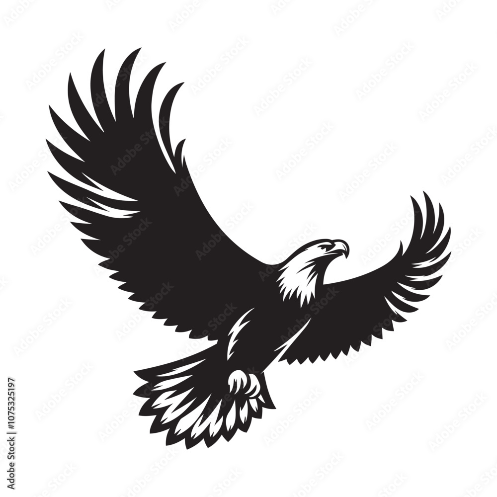 Fototapeta premium Eagle soaring silhouette vector art black color design and solid white background