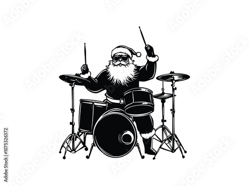 Santa Drumming Wildly | Christmas Silhouette Art