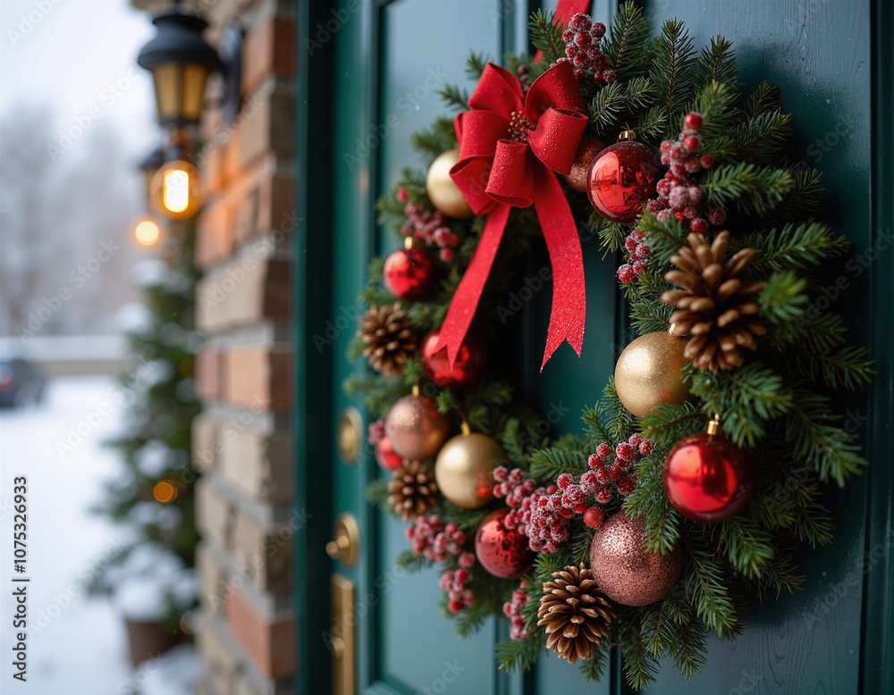 Christmas Wreath on Green Door. Christmas Wreath on Green Door.