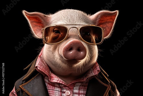 Portrait of a handsome fashionable pig. photo