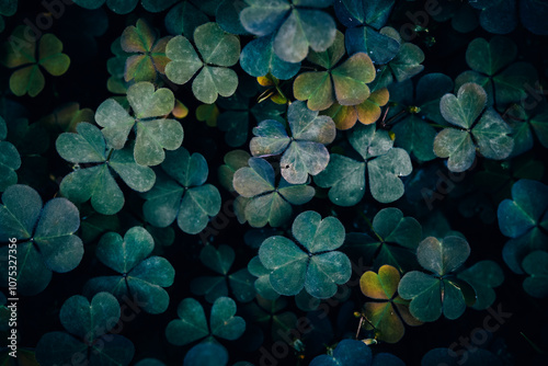 A close up of colorful wood sorrel leaves pattern texture