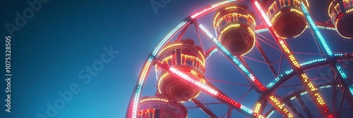 Colorful Ferris Wheel with Neon Lights at Night. AI generated illustration photo