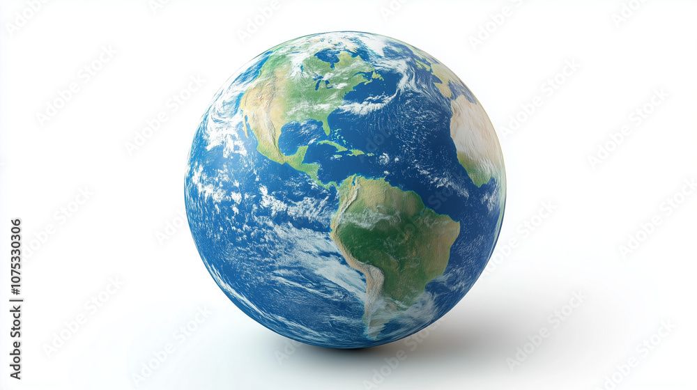 High quality depiction of Earth showcasing continents and oceans against a white background in a realistic and detailed view High quality depiction of Earth showcasing continents and oceans against a white background in a realistic and detailed view