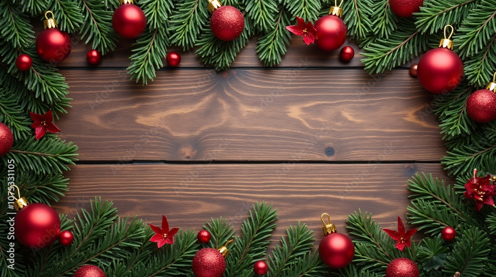 Christmas Ornaments and Decorations on a Wooden Table with Warm Holiday Vibes. Christmas Ornaments and Decorations on a Wooden Table with Warm Holiday Vibes.