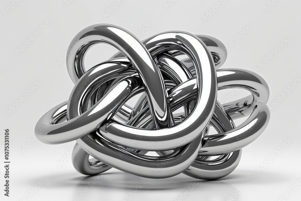 Abstract silver knot sculpture: modern metallic art with intertwined metal design Abstract silver knot sculpture: modern metallic art with intertwined metal design