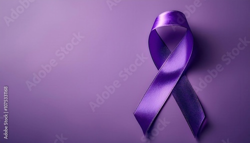 Purple Ribbon Symbolizing Awareness, Support, and Unity on a Textured Background. Ideal for Domestic Violence Awareness, Alzheimer’s, and Epilepsy Awareness Campaigns, Posters, and Social Media
