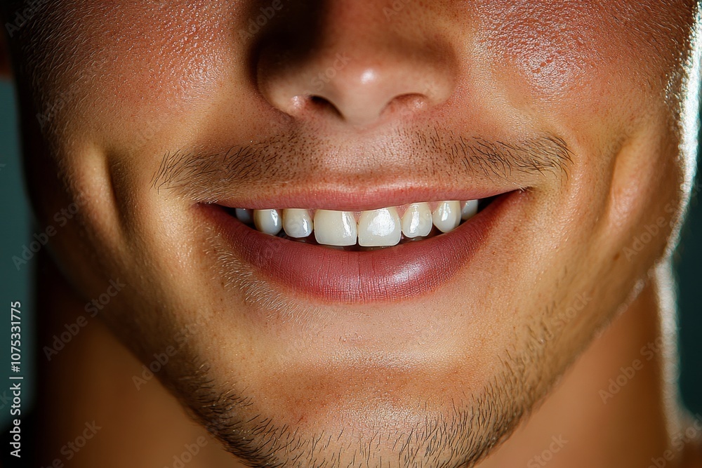 Fototapeta premium Hyper-realistic close-up of a smile, with natural, joyful expression and fine details of skin texture