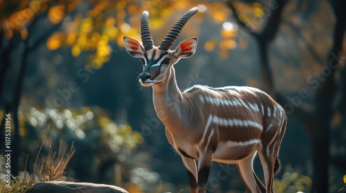 Nyala is a medium sized antelope with spiral horns sitting in size between a bushbuck and a kudu photo