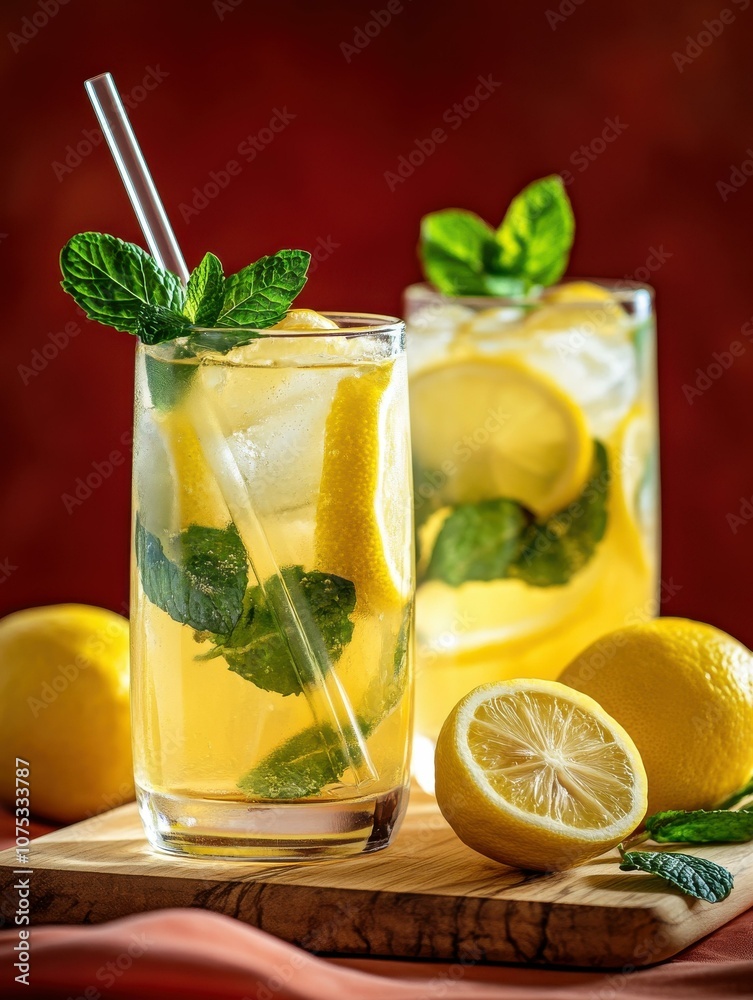Fototapeta premium Refreshing Mint Lemonade: A Perfect Summer Drink with Citrus and Herbal Notes