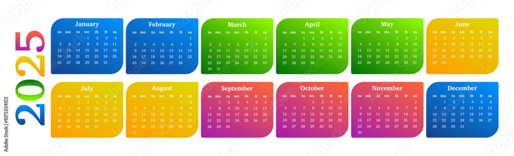 Calendar for 2025 isolated on a white background