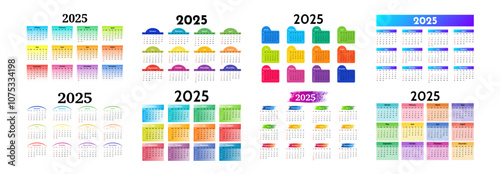 Set of calendars for 2025 isolated on a white background