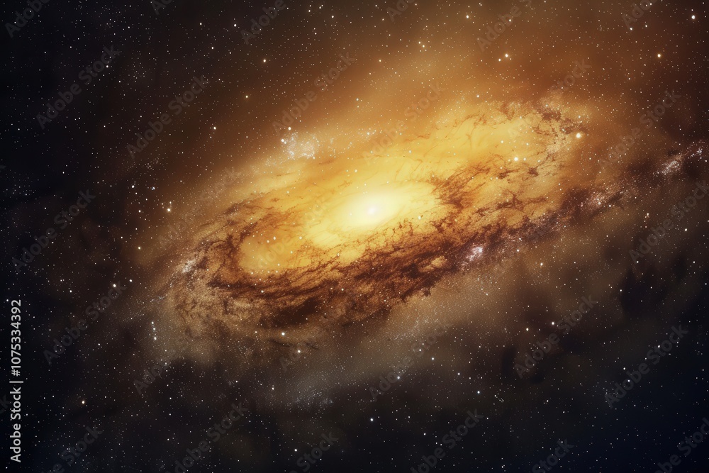 Fototapeta premium A Golden Spiral Galaxy in a Starry Night Sky