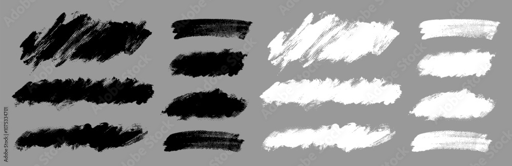 Brush strokes vector. Painted line and rectangle banners collection. Long and wide grunge backgrounds. Grain texture design elements. Black and white brush options Brush strokes vector. Painted line and rectangle banners collection. Long and wide grunge backgrounds. Grain texture design elements. Black and white brush options