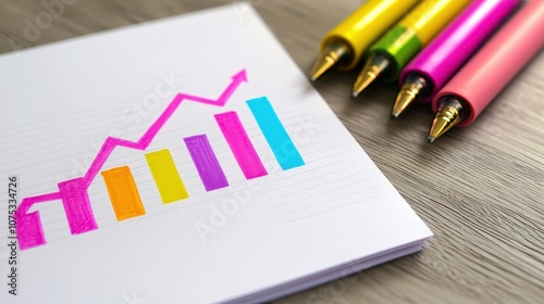 An upward-pointing trend line on a government document, symbolizing positive economic reforms, on a white background. photo