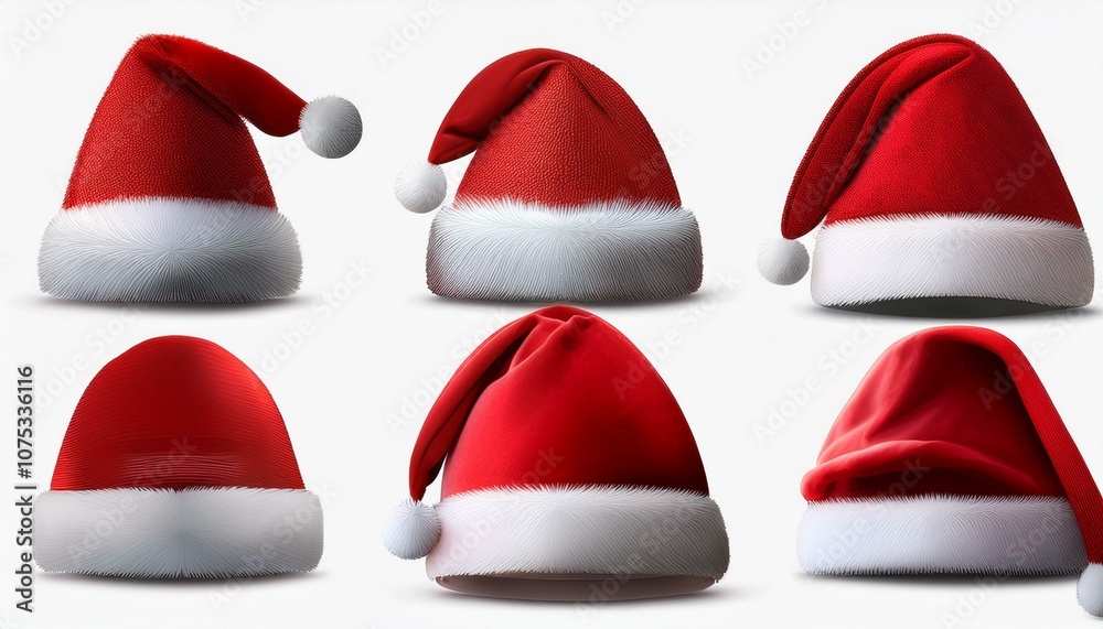 Collection of Red Santa Claus Hats isolated on transparent background. Set. Vector Realistic Illustration. Collection of Red Santa Claus Hats isolated on transparent background. Set. Vector Realistic Illustration.