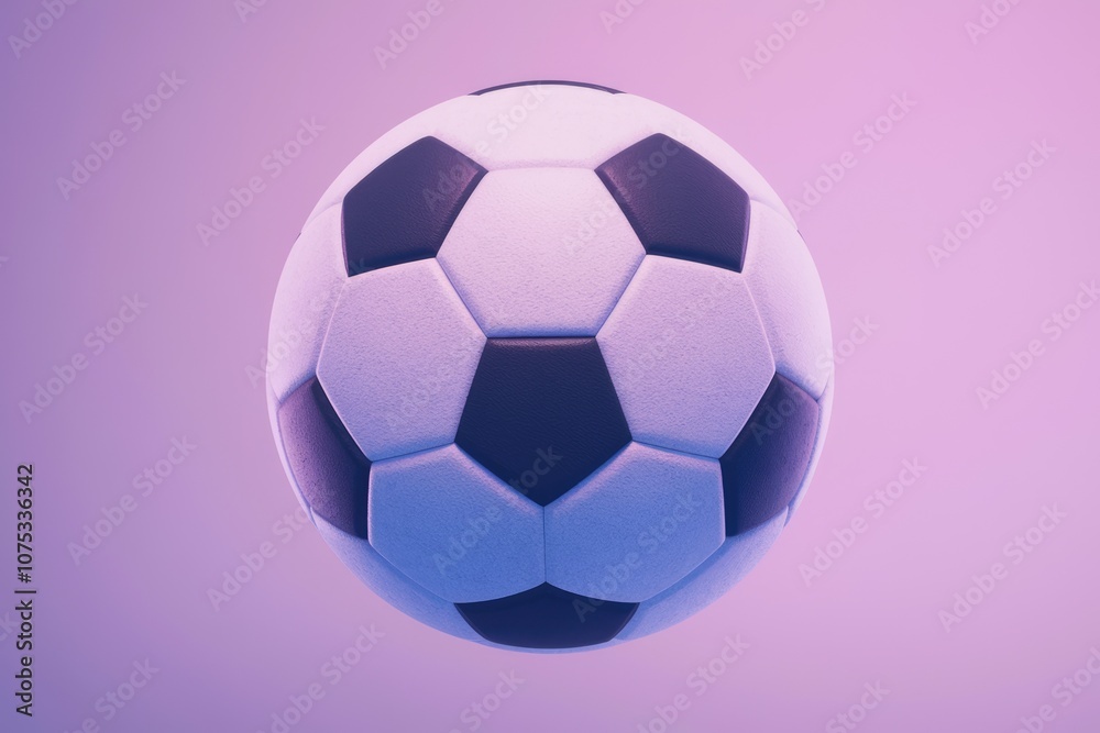A classic black and white soccer ball on a purple background. A classic black and white soccer ball on a purple background.