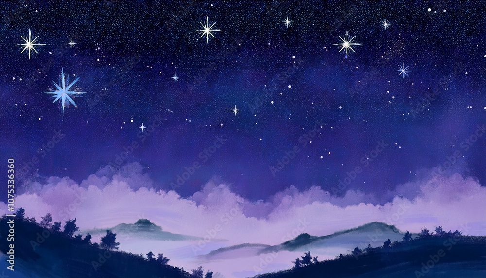 Artwork of the moon and starlight floating in the night sky Artwork of the moon and starlight floating in the night sky