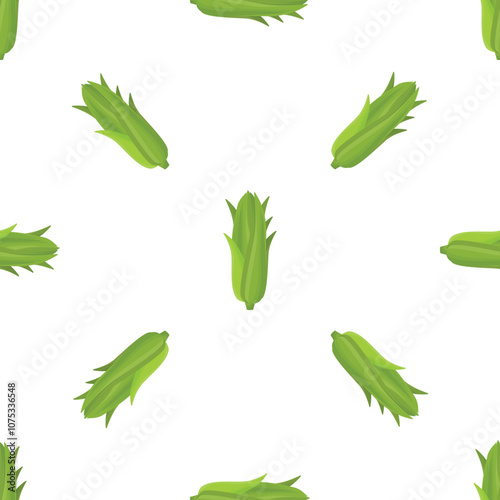 Seamless pattern with baby corn cobs growing on white background, perfect for healthy food and vegan concepts