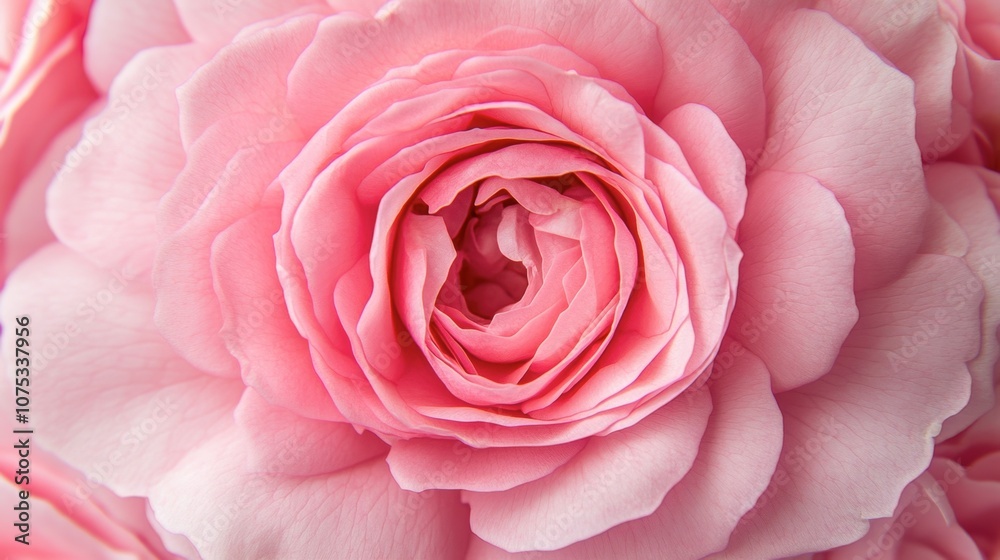 A top-down view of a blooming pink rose, highlighting its intricate layers of petals. A top-down view of a blooming pink rose, highlighting its intricate layers of petals.