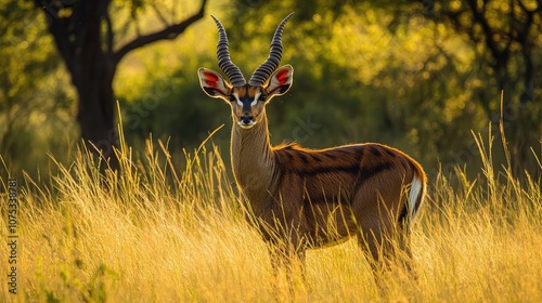 Nyala is a mid sized antelope characterized by its spiral horns positioned in size between a bushbuck and a kudu photo